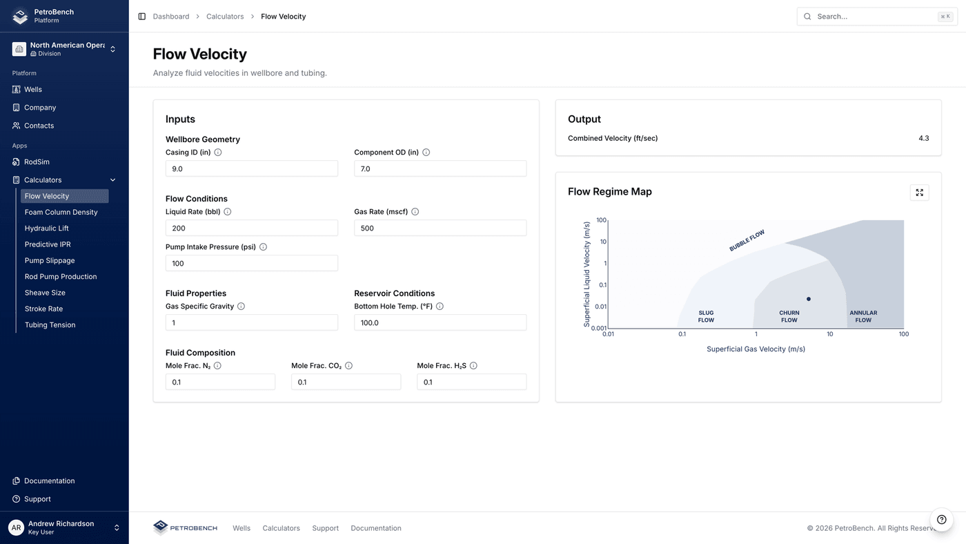 Flow Regime Calculator interface