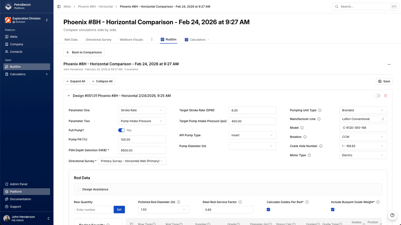 Comparison inputs with simulation preferences and rod data