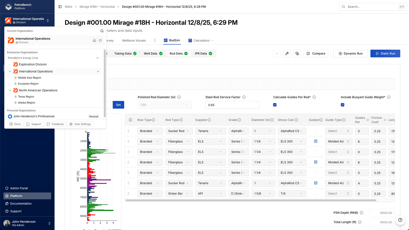 Organization switcher with divisions and regions