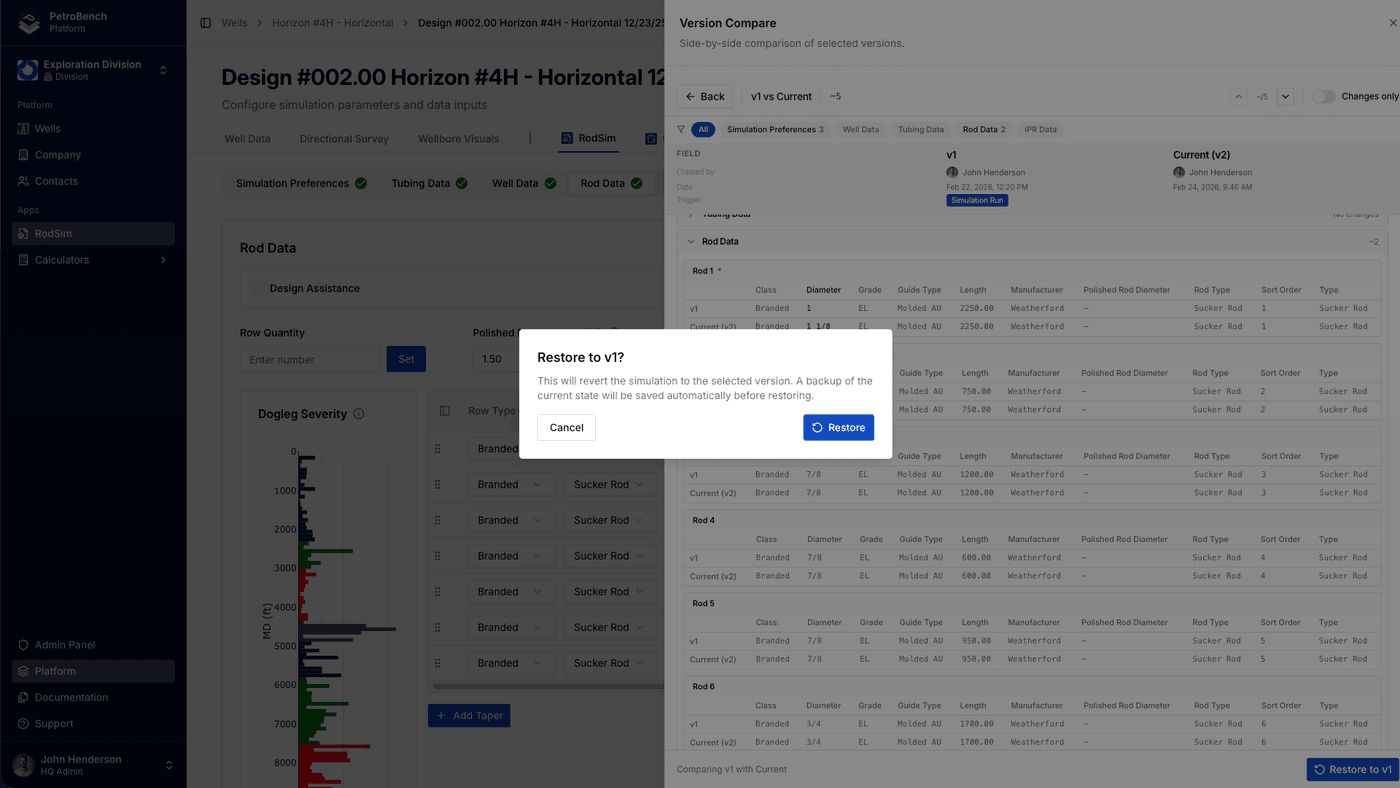 Restore confirmation dialog